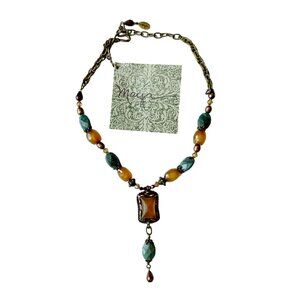 NWT Vintage Maya Evangelista Bohemian Green Jasper & Agate Copper Necklace